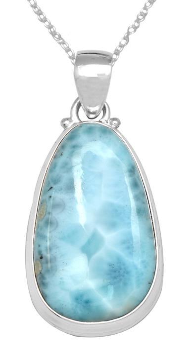Natural Larimar  1 3/4" Long 925 Solid Sterling Silver Pendant With 18" Chain - YoTreasure