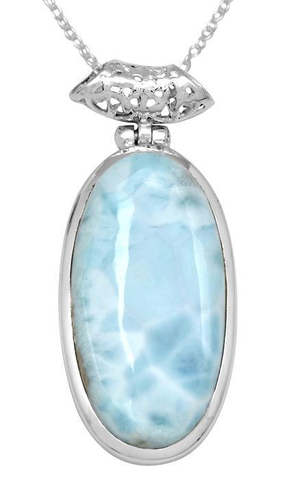 Larimar  2" Long 925 Solid Sterling Silver Pendant With 18" Chain Necklace - YoTreasure