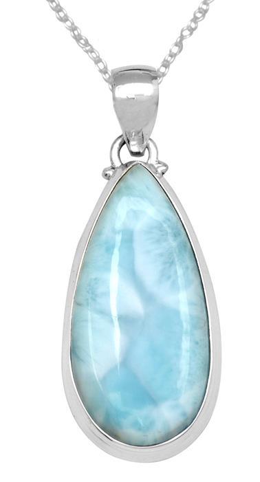 Natural Larimar  2" Long 925 Solid Sterling Silver Pendant With 18" Chain - YoTreasure