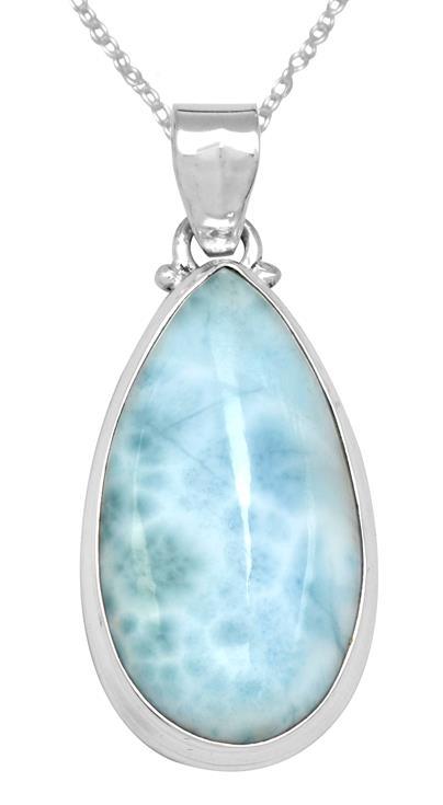 Natural Larimar  2" Long 925 Solid Sterling Silver Pendant With 18" Chain - YoTreasure