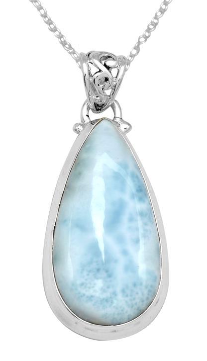 Natural Larimar  1 3/4" Long 925 Solid Sterling Silver Pendant With 18" Chain - YoTreasure