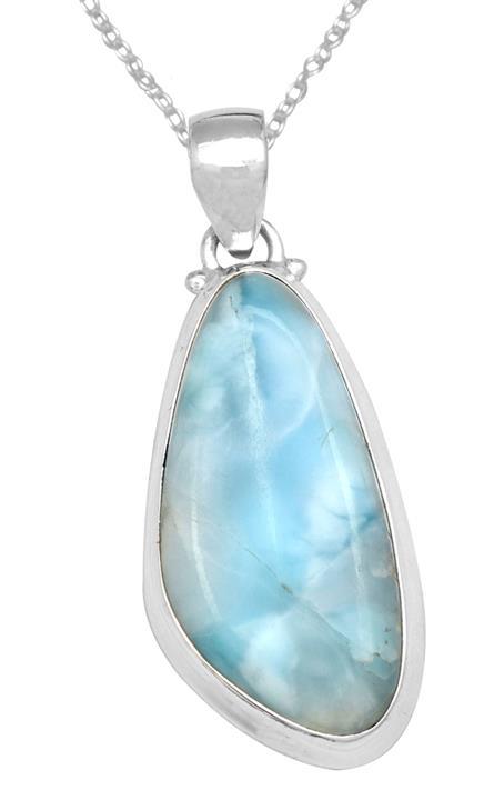 Natural Larimar  2" Long 925 Solid Sterling Silver Pendant With 18" Chain - YoTreasure