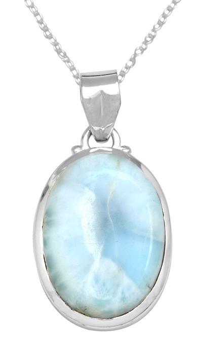 Larimar  1 3/4" Long 925 Solid Sterling Silver Pendant With 18" Chain Necklace - YoTreasure