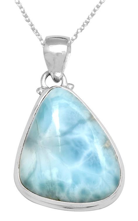 Larimar  1 3/4" Long 925 Solid Sterling Silver Pendant With 18" Chain Necklace - YoTreasure
