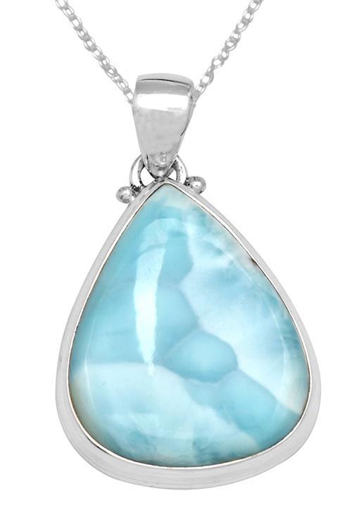 Natural Larimar  1 3/4" Long 925 Solid Sterling Silver Pendant With 18" Chain - YoTreasure