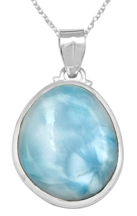 Natural Larimar  1 3/4" Long 925 Solid Sterling Silver Pendant With 18" Chain - YoTreasure