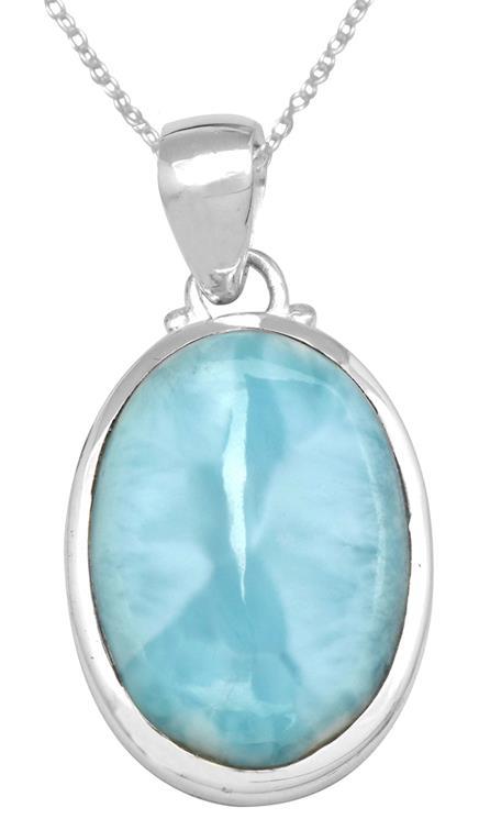Natural Larimar  1 3/4" Long 925 Solid Sterling Silver Pendant With 18" Chain - YoTreasure