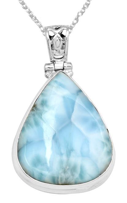 Natural Larimar  1 3/4" Long 925 Solid Sterling Silver Pendant With 18" Chain - YoTreasure