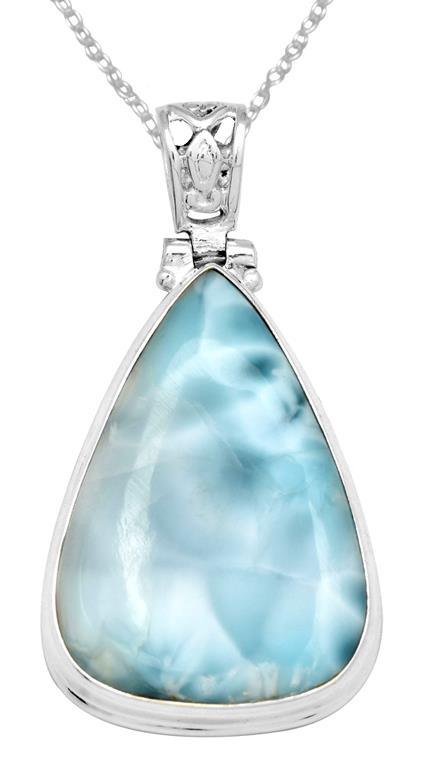 Natural Larimar  1 3/4" Long 925 Solid Sterling Silver Pendant With 18" Chain - YoTreasure