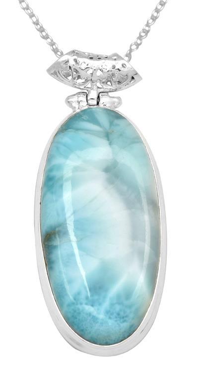 Larimar  2" Long 925 Solid Sterling Silver Pendant With 18" Chain Necklace - YoTreasure