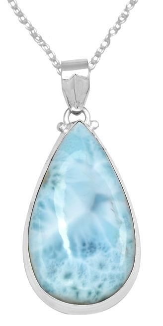 Larimar  2" Long 925 Solid Sterling Silver Pendant With 18" Chain - YoTreasure
