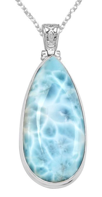Larimar  2" Long 925 Solid Sterling Silver Pendant With 18" Chain - YoTreasure