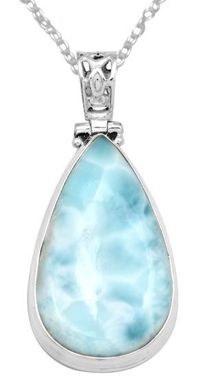 Larimar  1 3/4" Long 925 Solid Sterling Silver Pendant With 18" Chain - YoTreasure