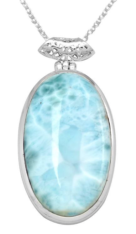 Larimar  2" Long 925 Solid Sterling Silver Pendant With 18" Chain - YoTreasure
