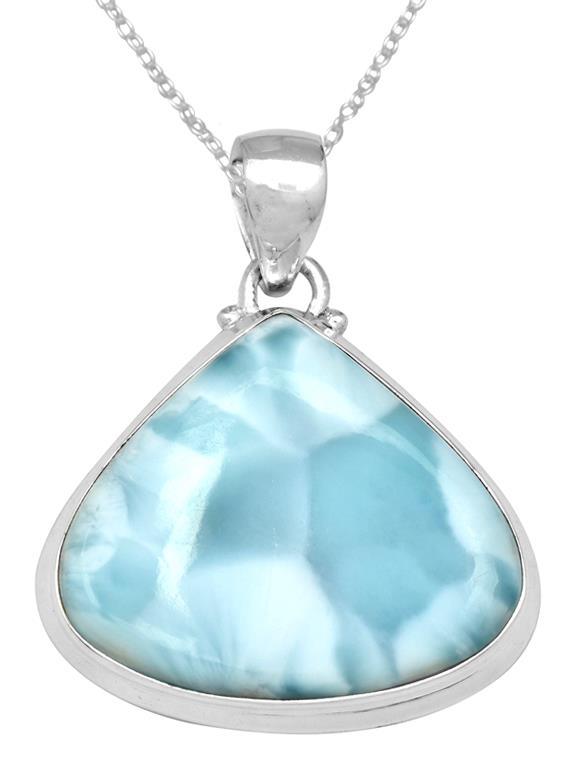 Larimar  1 1/2" Long 925 Solid Sterling Silver Pendant With 18" Chain - YoTreasure
