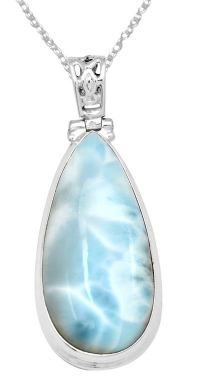 Larimar  2" Long 925 Solid Sterling Silver Pendant With 18" Chain Necklace - YoTreasure