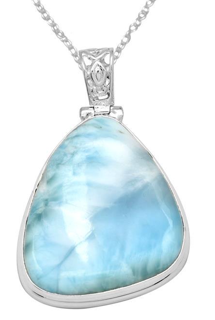 Larimar  1 3/4" Long 925 Solid Sterling Silver Pendant With 18" Chain - YoTreasure