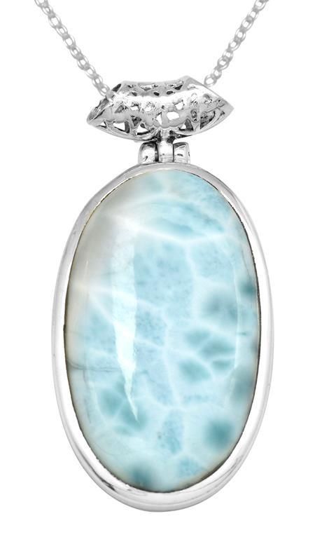 Larimar  1 3/4" Long 925 Solid Sterling Silver Pendant With 18" Chain Necklace - YoTreasure