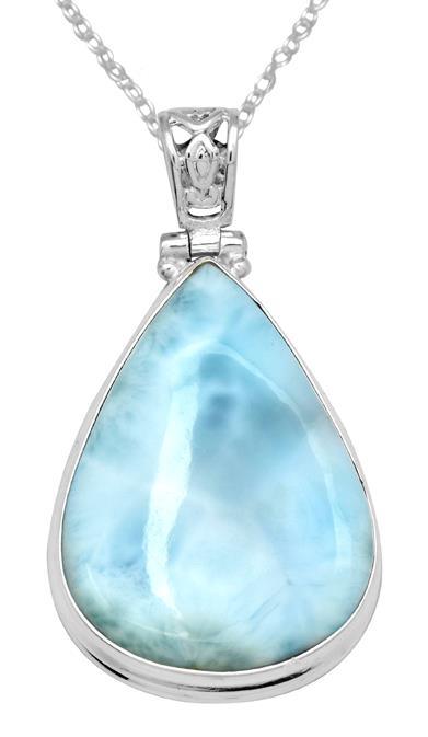 Larimar  1 3/4" Long 925 Solid Sterling Silver Pendant With 18" Chain - YoTreasure