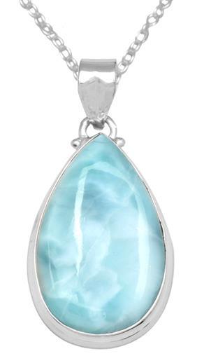 Larimar  1 3/4" Long 925 Solid Sterling Silver Pendant With 18" Chain - YoTreasure