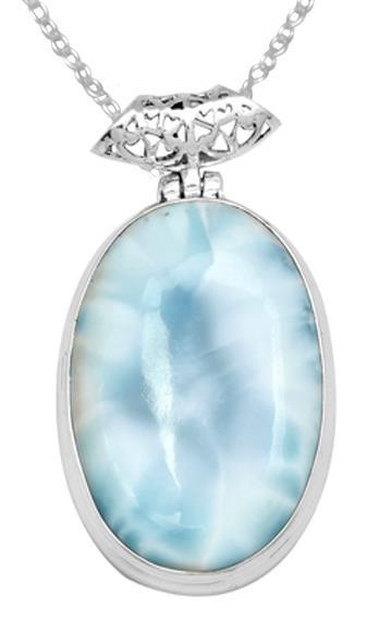 Larimar  1 3/4" Long 925 Solid Sterling Silver Pendant With 18" Chain Necklace - YoTreasure
