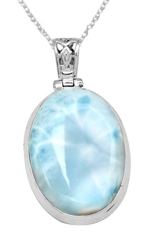 Larimar  1 3/4" Long 925 Solid Sterling Silver Pendant With 18" Chain - YoTreasure