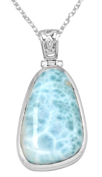 Larimar  1 3/4" Long 925 Solid Sterling Silver Pendant With 18" Chain Necklace - YoTreasure