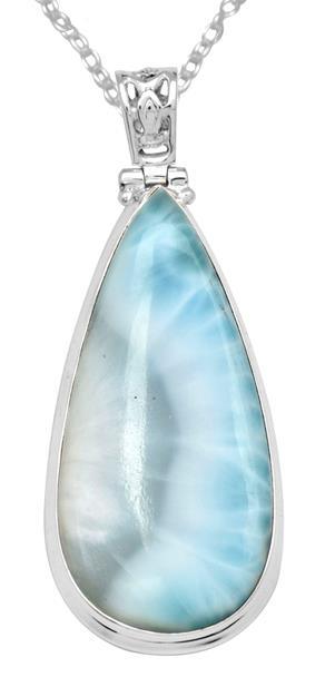 Larimar  2 1/2" Long 925 Solid Sterling Silver Pendant With 18" Chain - YoTreasure