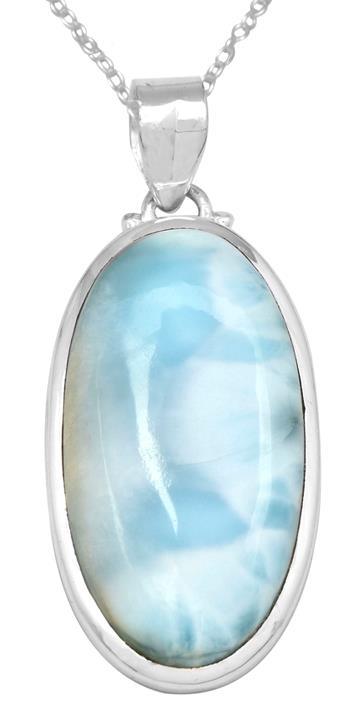 Larimar  2" Long 925 Solid Sterling Silver Pendant With 18" Chain - YoTreasure