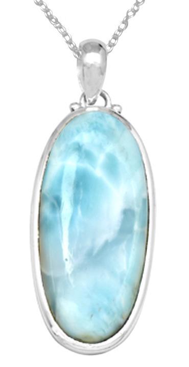 Larimar  2" Long 925 Solid Sterling Silver Pendant With 18" Chain Necklace - YoTreasure