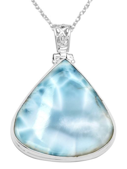 Larimar  2" Long 925 Solid Sterling Silver Pendant With 18" Chain Necklace - YoTreasure