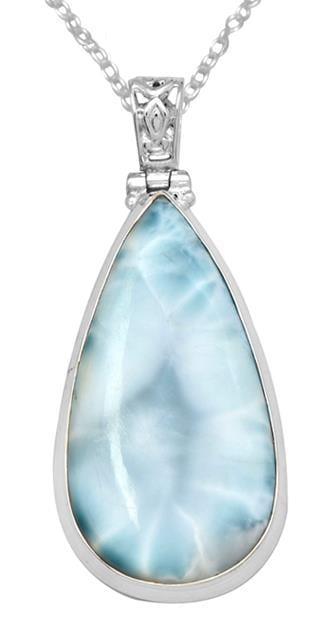 YoTreasure Natural Larimar  2 1/2" Long 925 Solid Sterling Silver Pendant With 18" Chain Necklace Silver Jewelry - YoTreasure