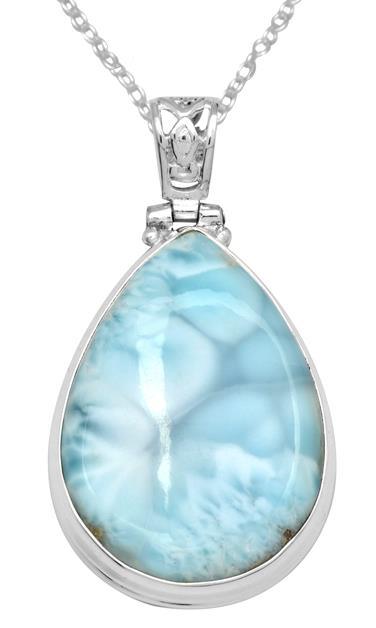 Larimar  1 3/4" Long 925 Solid Sterling Silver Pendant With 18" Chain - YoTreasure