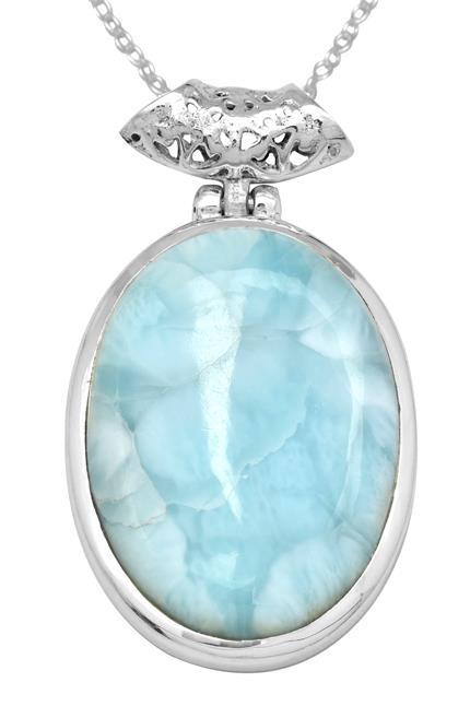 Natural Larimar 925 Solid Sterling Silver Pendant Necklace Silver Jewelry - YoTreasure