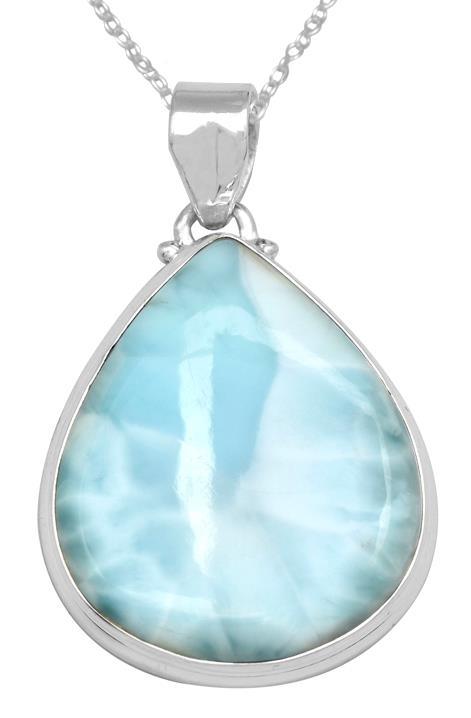 Larimar  1 3/4" Long 925 Solid Sterling Silver Pendant With 18" Chain - YoTreasure