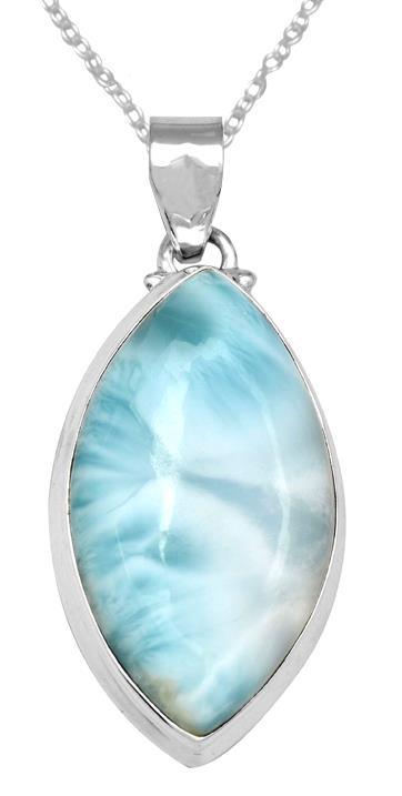 Larimar  2" Long 925 Solid Sterling Silver Pendant With 18" Chain - YoTreasure