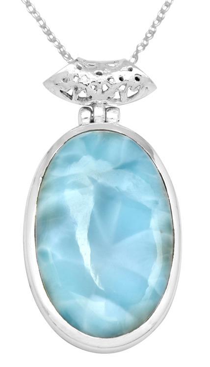 Larimar  1 3/4" Long 925 Solid Sterling Silver Pendant With 18" Chain Necklace - YoTreasure