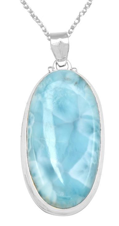 Larimar  2" Long 925 Solid Sterling Silver Pendant With 18" Chain - YoTreasure