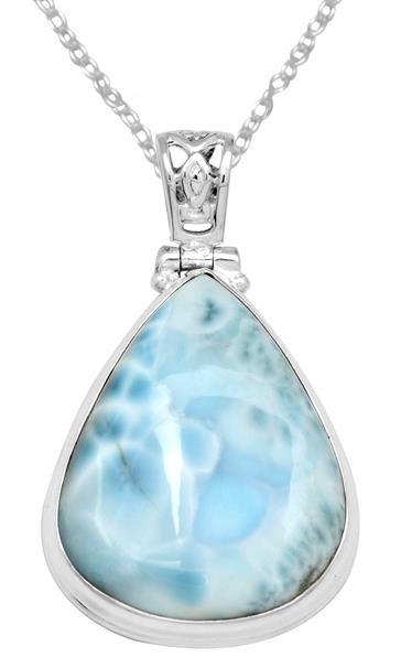 Larimar  1 3/4" Long 925 Solid Sterling Silver Pendant With 18" Chain - YoTreasure