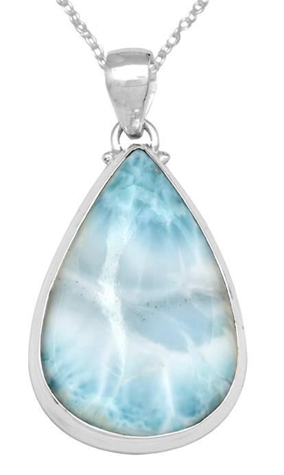 Larimar  1 3/4" Long 925 Solid Sterling Silver Pendant With 18" Chain - YoTreasure