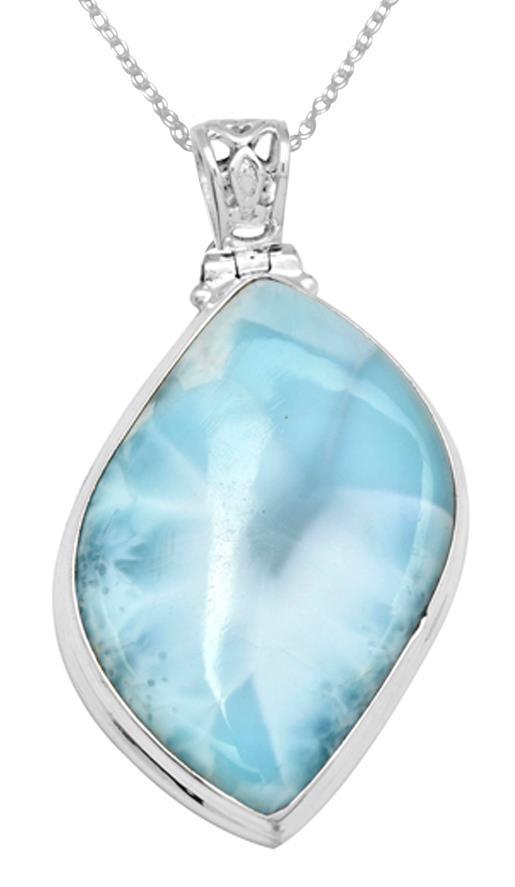 Larimar  2" Long 925 Solid Sterling Silver Pendant With 18" Chain - YoTreasure