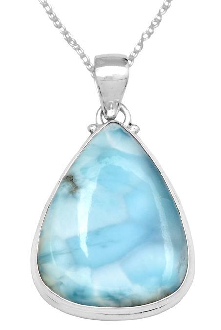 Larimar  1 3/4" Long 925 Solid Sterling Silver Pendant With 18" Chain - YoTreasure