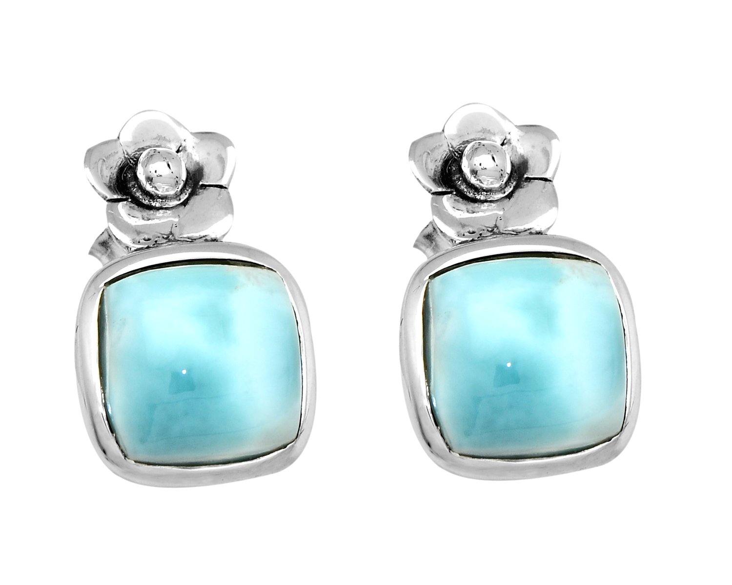 Natural Larimar Solid 925 Sterling Silver Stud Earrings Jewelry - YoTreasure