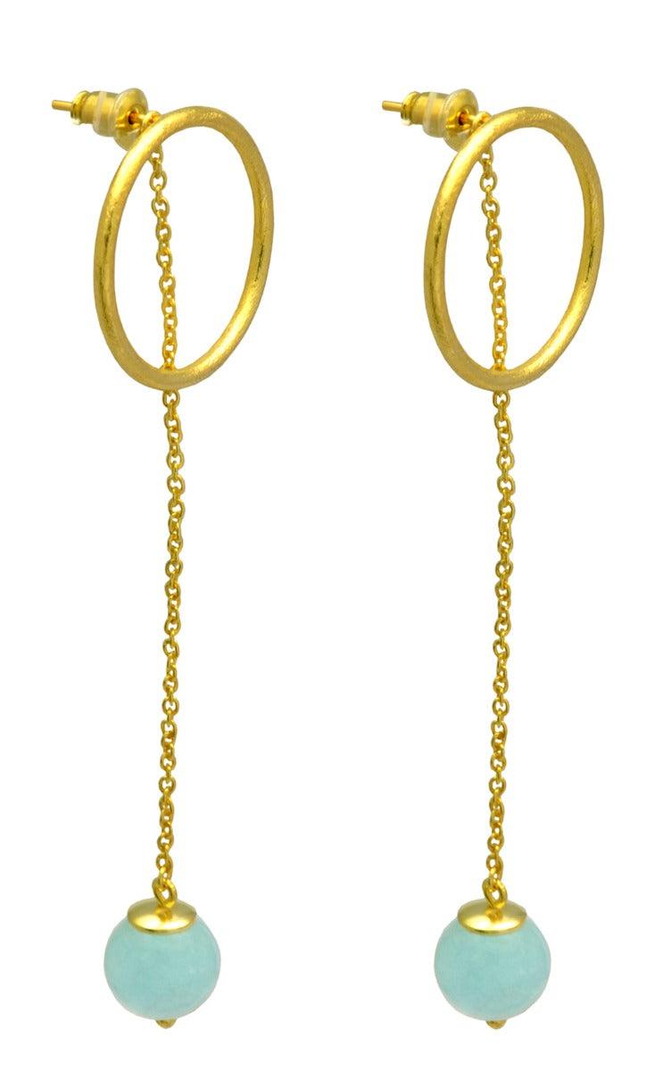 Aqua Chalcedony  Gold Plated Over Brass Drop Earrings Jewelry - YoTreasure