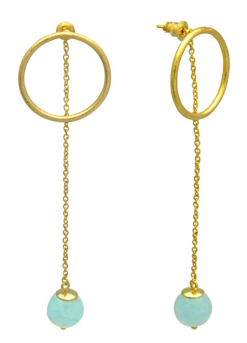 Aqua Chalcedony  Gold Plated Over Brass Drop Earrings Jewelry - YoTreasure