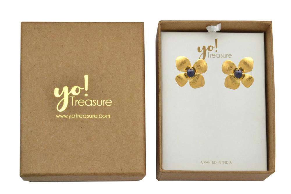 Lapis Gold Plated Over Brass Stud Earrings Jewelry - YoTreasure