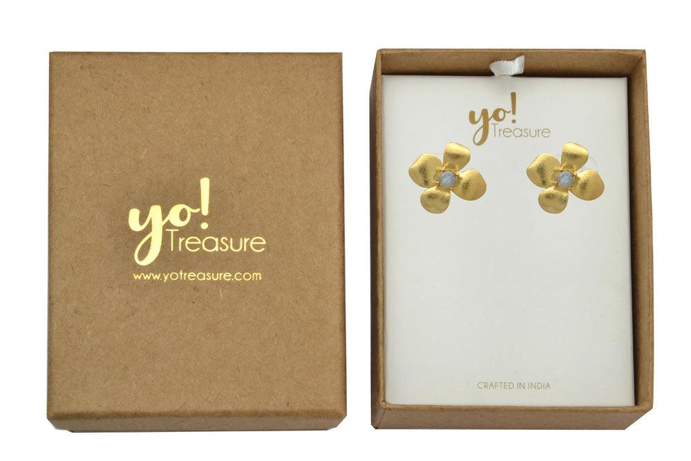Labradorite Gold Plated Over Brass Studs Earrings Jewelry - YoTreasure