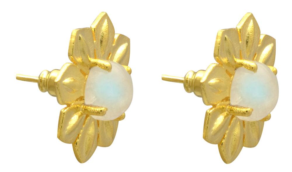 Rainbow Moonstone Gold Plated Over Brass Studs Earrings Jewelry - YoTreasure