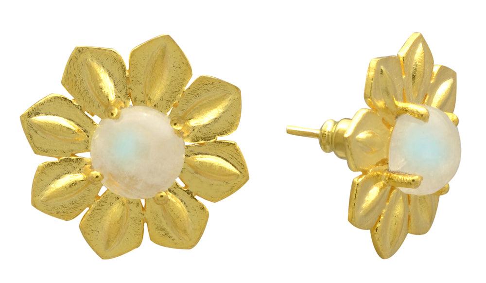 Rainbow Moonstone Gold Plated Over Brass Studs Earrings Jewelry - YoTreasure