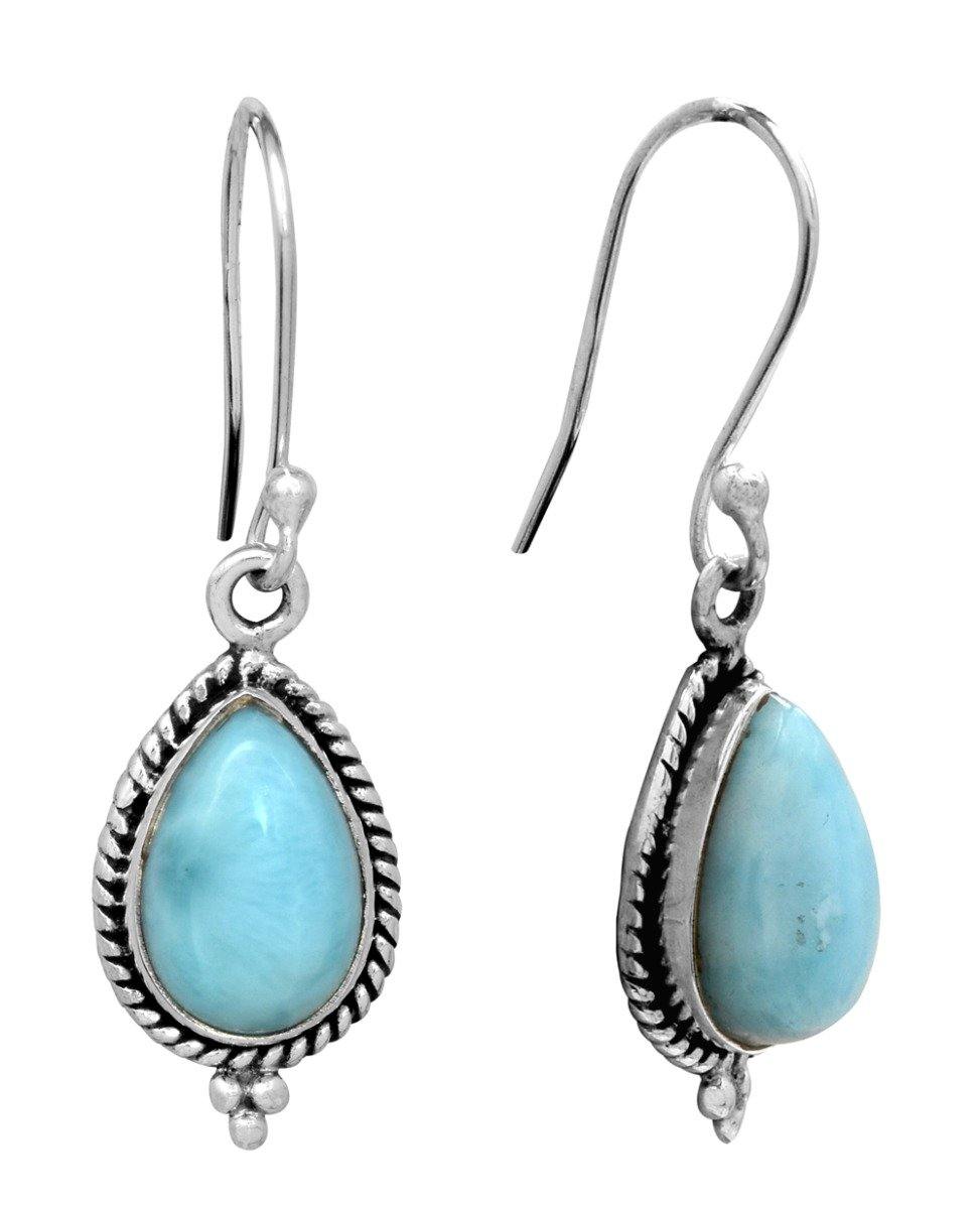 Natural Larimar 925 Solid Sterling Silver Earrings - YoTreasure